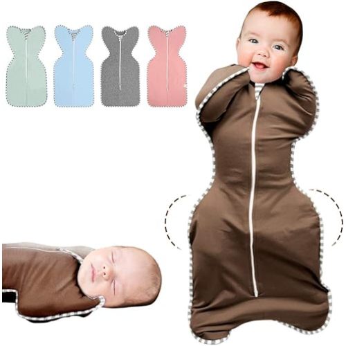 NARUTOO Baby Swaddle Sack, Multi-Color Newborn Boy or Girl Adjustable Sleep Sack Breathable Soft Premium Cotton Suit for Kids Aged 0-3 Months (Brown)