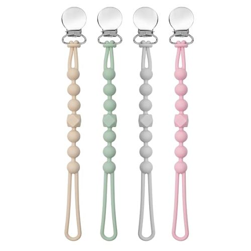 Pacifier Clips | 4 Pack - Beige/Sage/Grey/Pink