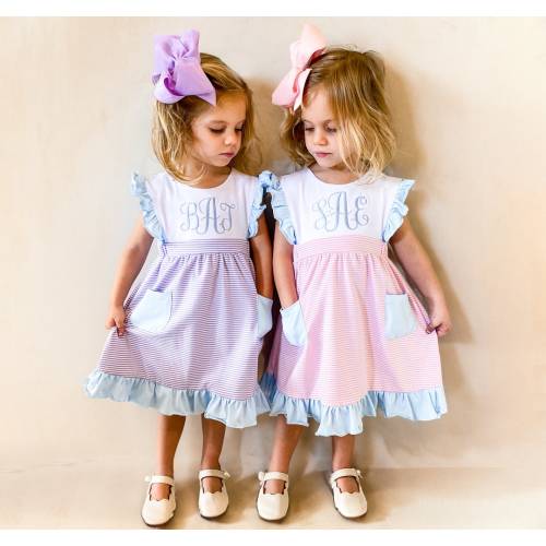 Girl's Name Dress with bow , Embroidered, Multi Color, Special Occassion, Classic Monogram, Gift, Picture Day Easter Outfit, Spring, Summer