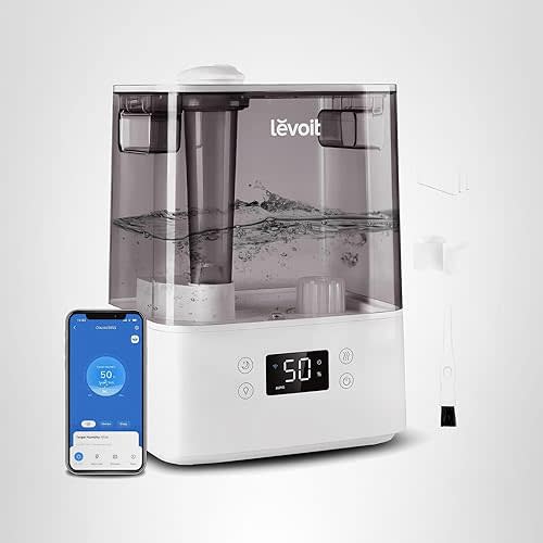 LEVOIT Humidifiers for Bedroom Large Room Home, (6L) Cool Mist Top Fill Essential Oil Diffuser for Baby & Plants, Smart App & Voice Control, Rapid Humidification & Auto Mode - Quiet Sleep Mode, Gray