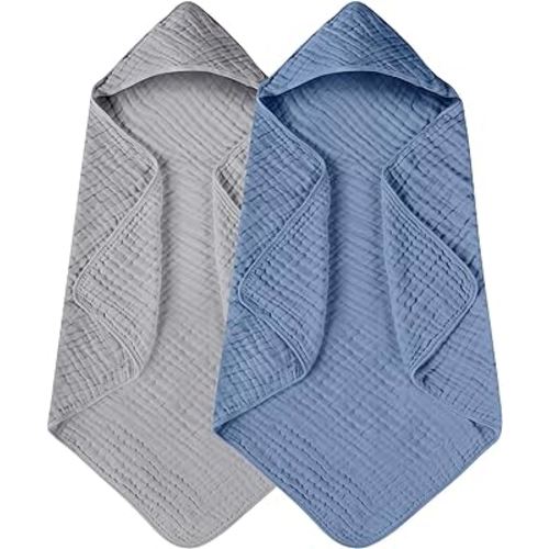 Yoofoss Hooded Baby Towels for Newborn 2 Pack 100% Muslin Cotton Baby Bath Towel with Hood for Babies, Infant, Toddler and Kids, Large 32x32Inch, Soft and Absorbent Newborn Essential