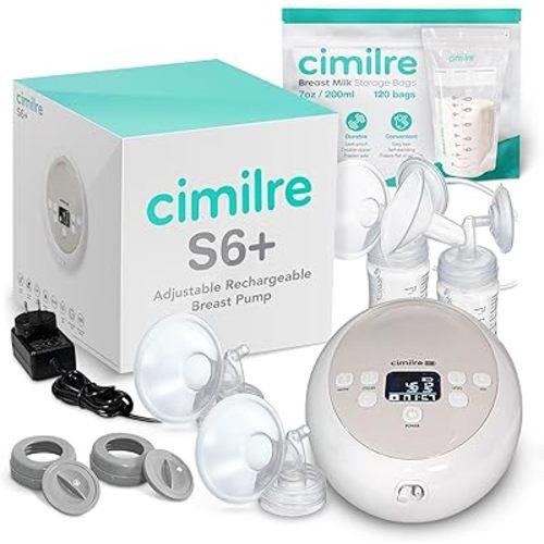 Cimilre S6+ Adjustable Rechargeable Breast Pump & Breast Milk Storage Bags Bundle – Hospital Strength Double Electric Pump with 120 Leak-Proof 7oz Bags