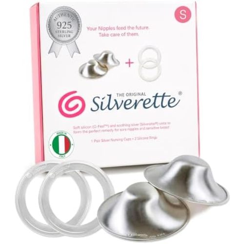 Silverette® The Original Silver Nursing Cups, Nipple Covers for Breastfeeding Essentials, Pure 925 Silver Nipple Shields