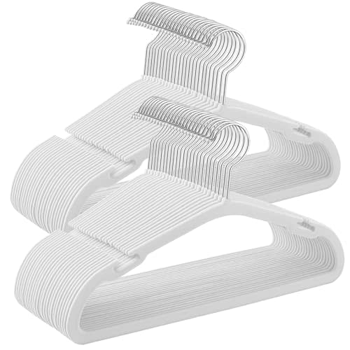 SONGMICS Kids Hangers 50 Pack, 14 x 8 Inches, Non-Slip Velvet Baby Hangers for Closet, Space-Saving, Wide Shoulder Notches, Cloud White UCRF038W01