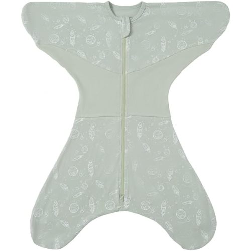 GROWNSY Transitional Swaddle Sleep Sack 3-6 Months, 100% Cotton Starfish Design Baby Swaddle Sack, Dual-Zipper for Easy Diaper Changes, Proper Hip Development & Openable Foot Button, 12-20lbs, Green