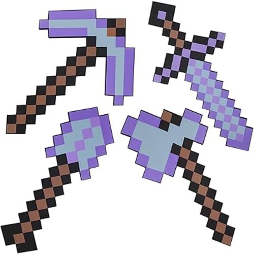 4 Pack Sword Pickaxe Axe and Shovel Toy Weapon Set,Kids Role-Play Foam Weapons Accessory for Game Fans Halloween Christmas Valentine and Party