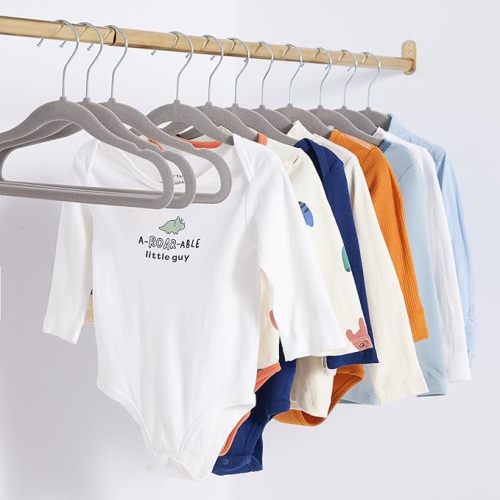 Amazon Basics Kids Velvet, Non-Slip Clothes Hangers, 11.6 Inch, Pack of 50, Gray - 50-Pack