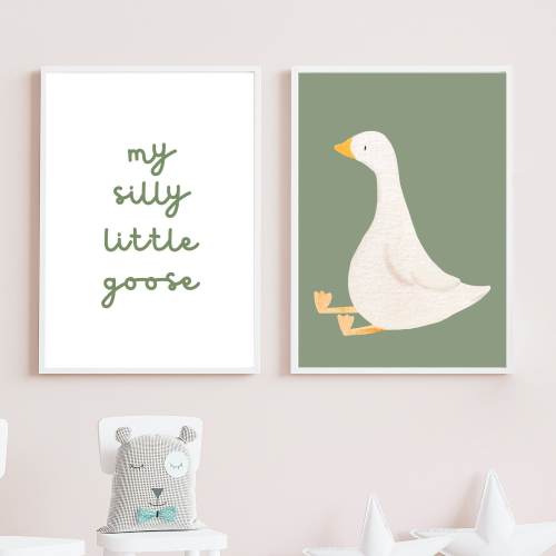 Silly Goose Wall Art, Goose Nursery Decor, Earth Tone Nursery Prints, Sage Green Silly Goose, Children’s Room Print, Goose Theme Nursery