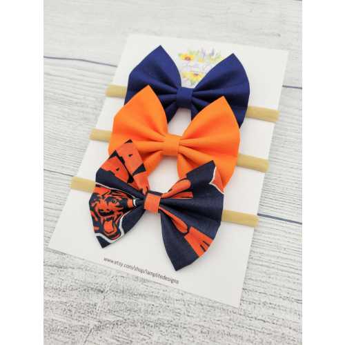 Chicago Bears set of 3 fabric hair bows - Standard - Nylon Headband