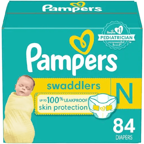 Pampers Swaddlers Diapers Newborn - Size 0, 84 Count, Ultra Soft Disposable Baby Diapers