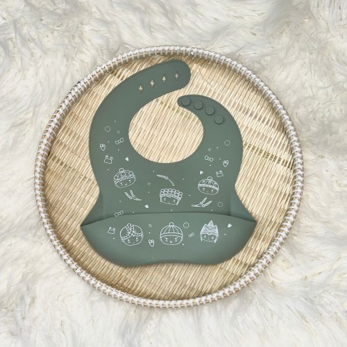 Hmong Baby Silicone Bib (Sage Green)