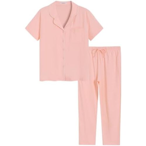 Latuza Women's Petite Length Pajama Set Short Sleeve Cotton Sleepwear