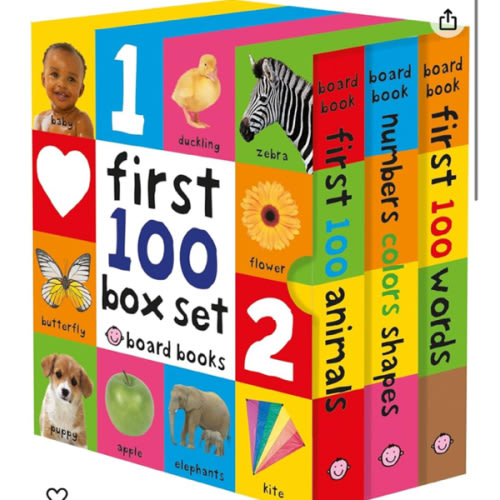 First 100 Board Book Box Set (3 books): First 100 Words, Numbers Colors Shapes, and First 100 Animals