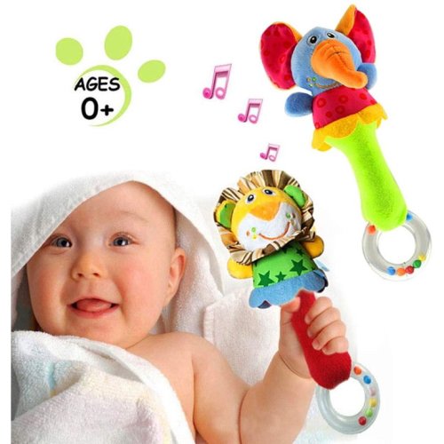 LNKOO 2 Pack Baby Soft Rattles Shaker, Infant Developmental Hand Grip Baby Toys, Cute Stuffed Animal with Sound for 3 6 9 12 Months and Newborn Gift