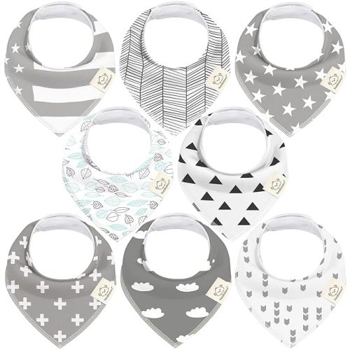 KeaBabies 8-Pack Organic Baby Bandana Drool Bibs for Boys Girls - Soft Cotton Drooling & Teething Bibs for Infants, Toddlers, Super Absorbent Cotton Bandana Bibs for Baby Boy & Girl (Grayscape)
