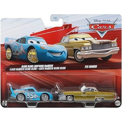 Cars Disney Pixar Pack of 2 Metal Cars 1:55 - Die-Cast Bling Bling Lightning McQueen & Tex Dinoco