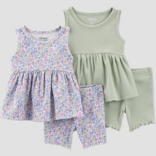 Carter's Just One You® Baby Girls' 4pc Floral Top & Shorts Set - Green 6M