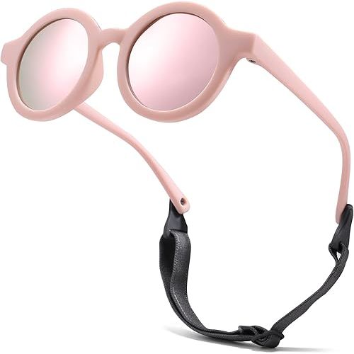 COASION Baby Polarized Round Sunglasses Flexible Rubber Shades with Strap for Toddler Newborn Infant Ages 0-24 Months