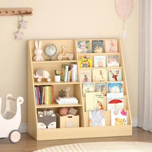 Kids Bookshelf 4-Tier Bookcase Storage Rack Display Stand, Natural - ModernLuxe