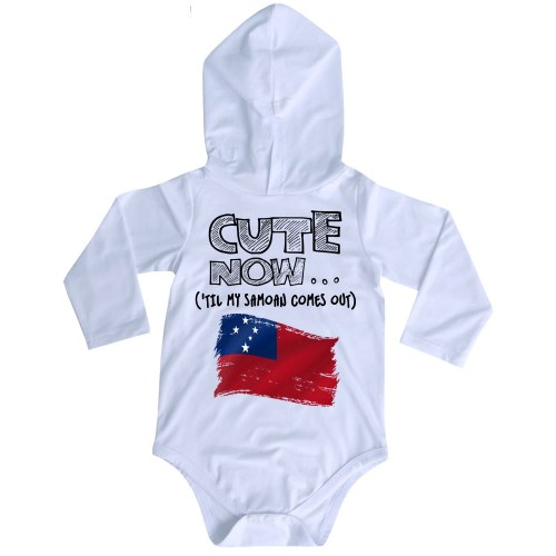 Hooded Long Sleeve Samoa Flag Infant/Baby Bodysuit CUTE NOW... ('Til My Samoan Comes Out) NB-18M Jumper Shirt for Toddler