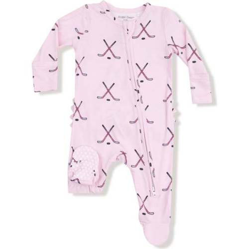 2 Way Zipper Ruffle Back Footie Hockey, Pink 0-3M