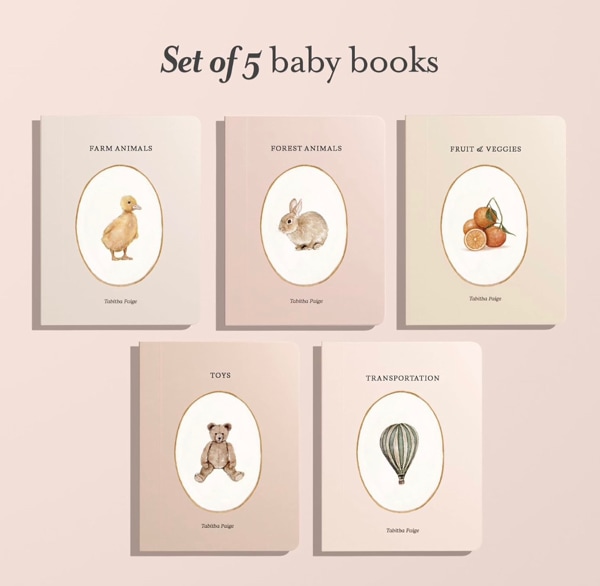 Our Little Library: A Foundational Language Vocabulary Board Book Set for Babies, Including Farm & Forest Animals, Fruits & Veggies, Toys & More (Tabitha Paige Children's Book Series)