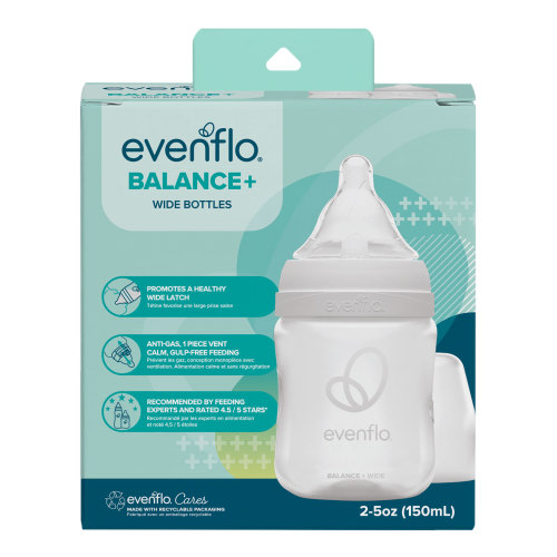 Evenflo Balance Wide Neck Baby Bottles Clear and White 5oz, 2 Count