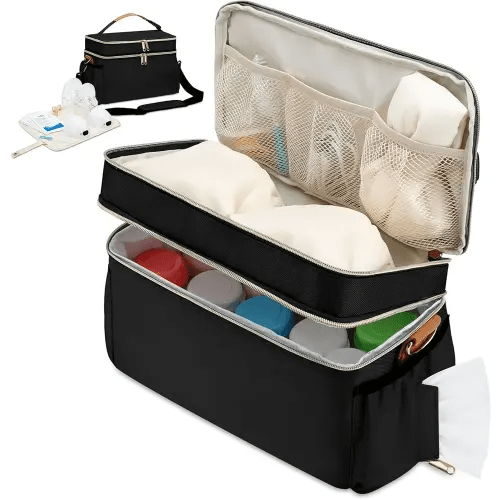 Breastmilk Cooler Bag with 6 Ice Pack, Wearable Breast Pump Bag Compatible with Willow, Elvie, Medela & Momcozy M5/S12 Pro Pumps & Accessories for Work, Travel and Family Use Black