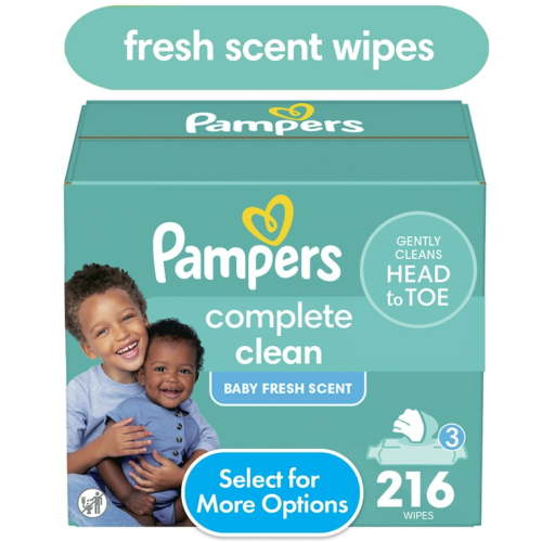Pampers Hypoallergenic Baby Fresh Wipes, 3-Pack 216 Wipes, Diaper Clean Scent Free