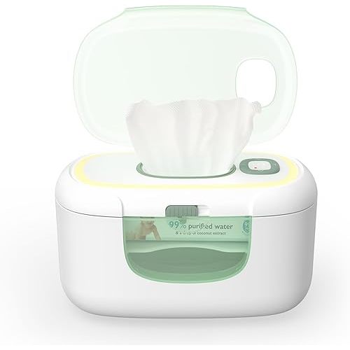 Momcozy New Baby Wipe Warmer, 100pcs Larger Capacity Wipe Dispenser, 10-Min Fast Heating with 4 Temperature Modes, Innovative Spring Design, Silicone & Top Seals,Quick Even Heating, 3-Level Nightlight