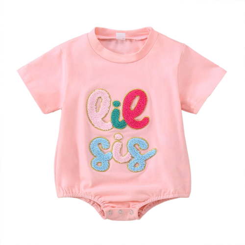Baby Girls Clothes 12 to 18 Months Lil Sis Short Sleeve Fashion Letter Prints Bodysuit Casual Crewneck Breathable Cotton Rompers Pullover Tops Red 0-3 Months