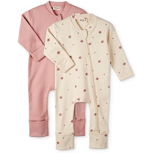 N-E-S 100% Organic Cotton Baby Girls and Boys Convertible Footie Twoway Front Zip Mitten Cuffs Feet Onepiece Bodysuit Overall
