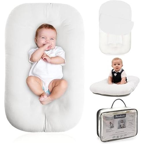 Infant Support Cushion - Baby Support Cushion for Newborn, 0-24 Months, Portable Tummy Time Mat for Home and Travel, Soft Cotton, Supervised Use, Baby Essentials Gift - White (Cover Included)