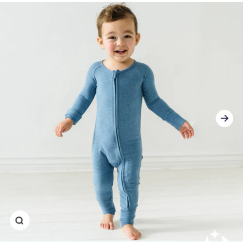 Heather Blue Ribbed Zippy - Little Sleepies