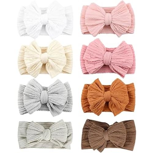 8 Pcs Baby Bows Headbands Soft Nylon Hairbands Super Elastic Headband Hair Accessories For Baby Girls Infant Toddler Essentials (8 Color-Green, Mid)