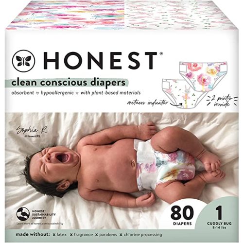 The Honest Company Clean Conscious Disposable Diapers - Rose Blossom + Tutu Cute, Size 1, 78 Count