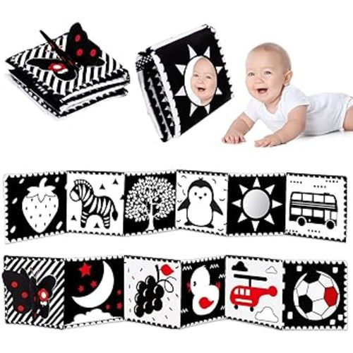 Black and White High Contrast Baby Toys 0-6 6-12 Months Soft Book for Newborn Brain Development Tummy Time Toys Infant Sensory Crinkle Toys 0-3 3-6 Month Montessori Learning Activities for Babies
