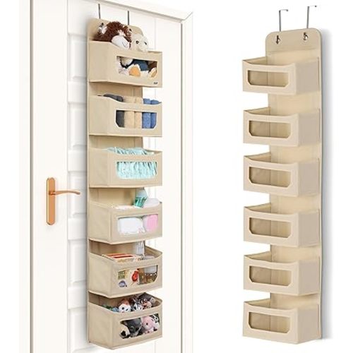 Utopia Home 6 Shelves Hanging Closet Organizers and Storage Organizer for Closet, RV Baby Kids Closet Door Organizers and Storage, Over The Door Organizer Nursery, Bedroom, Beige (Pack of 1)