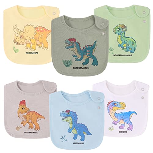 Maiwa 6 Pack Waterproof Cotton Baby Bibs for Girls Boys for Drooling Eating with Snaps