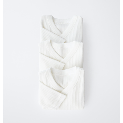 0-6 MONTHS/ THREE-PACK OF LONG-SLEEVE BODYSUITS WITH KIMONO COLLAR - Oyster-white | ZARA United States