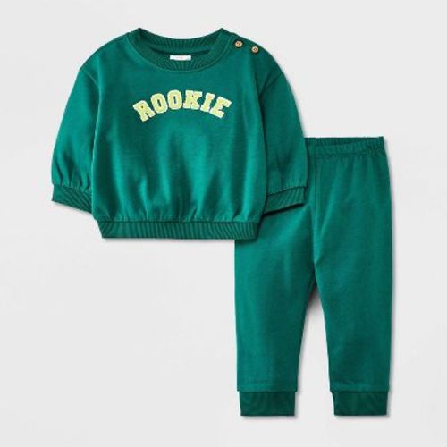Baby Graphic Fleece Sweatshirt & Jogger Pants - Cat & Jack™ Dark Green Newborn