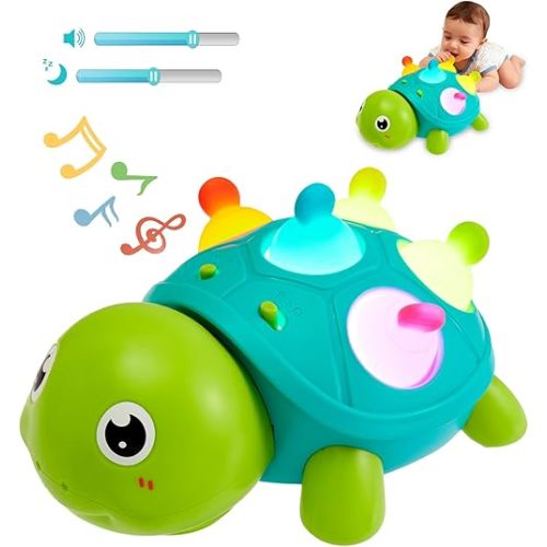 Baby Crawling Turtle Toy 6 9 12 18 Months, Infant Tummy Time Sensory Musical Teething Toys, Toddler Walking Learning Motor Skill Development for 1 2 3 Year Old Boy Girl Birthday Gift