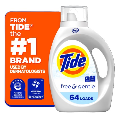 Tide Free & Gentle Liquid Laundry Detergent, Unscented, 84 fl oz, 64 Loads
