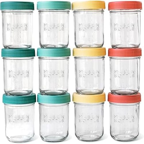 Mason Bottle 8oz Breast Milk Storage Glass (12-Pack) - Reusable Glass Baby Food Jars with Lids - Airtight, Stackable, Freezable Glass Baby Food Containers, Milk Container for Baby Formula