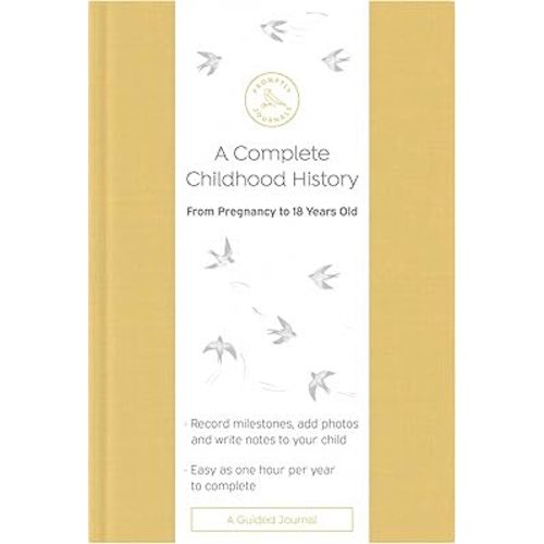 Promptly Journals, A Complete Childhood History: From Pregnancy to 18 Years Old (Ochre Yellow, Linen) | Baby Book and Pregnancy Journal | Baby Memory Book