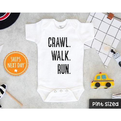 Runner Baby Onesie® - Crawl- Walk- Run Baby Onesie® - Cute Marathon Baby Bodysuit