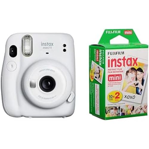 Fujifilm Instax Mini 11 Instant Film Camera, Ice White - with Fujifilm instax Mini Instant Daylight Film Twin Pack, 20 Exposures