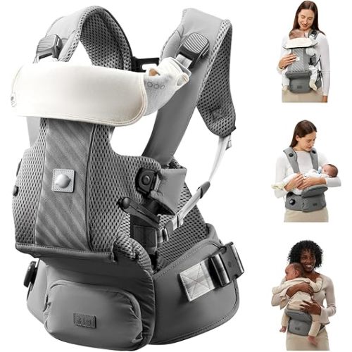 Bc Babycare Hexa Effortless Baby Carrier with Hip Seat - Ergonomic Toddler Carrier (8-33 lbs), Adjustable Slide Lock & Knob, Hip-Healthy Design for Parent's Back Relief, Gray