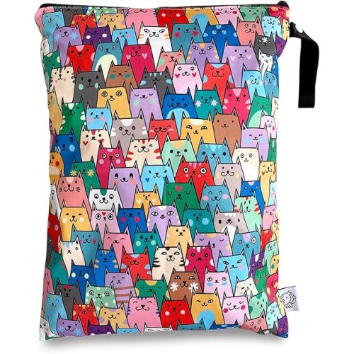 FLOCK THREE Washable and Reusable Wet Bag Diaper Bag Water Resistant Swimming Bag Pouch, Yoga Gym Bag, 12.6'' x 16.5''