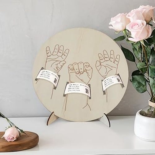 Newborn Baby Announcement Sign, Wooden Engraved Baby Birth Hospital Bracelet Holder Hello World Newborn Announcement Board Welcome Baby Shower Decor (triplets)